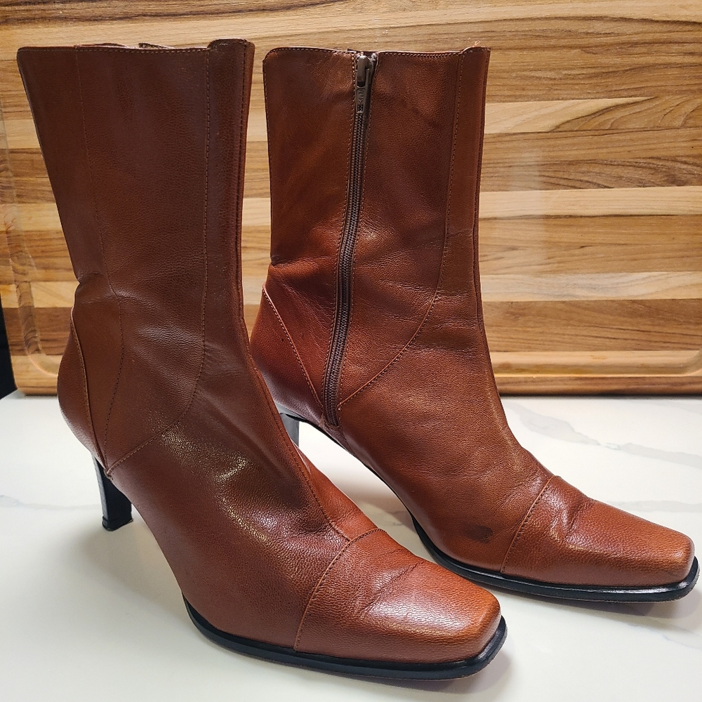 Tanguis Peru Red Leather Zip Heeled Boots Womens Size 36 EU